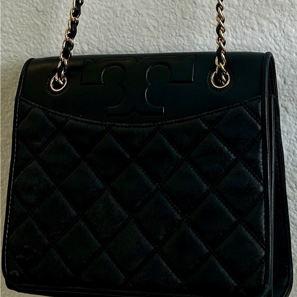 Tory Burch Black Quilted Shoulder Bag with Chain Strap